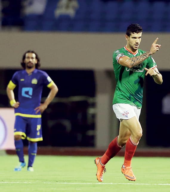 ليوناردو يحتفل بهدفه في النصر. تصوير: عبد العزيز النومان ـ «الاقتصادية»