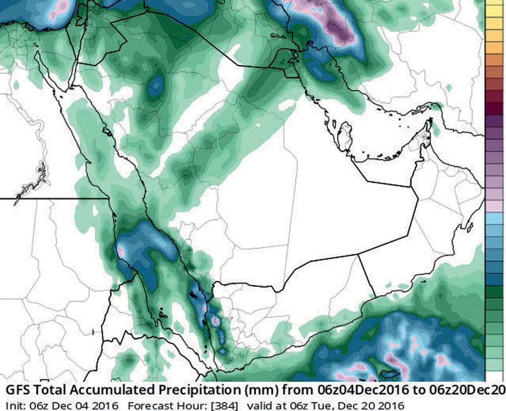 صورة توضح القيمة التراكمية للمطر حتى 20 ديسمبر."الاقتصادية