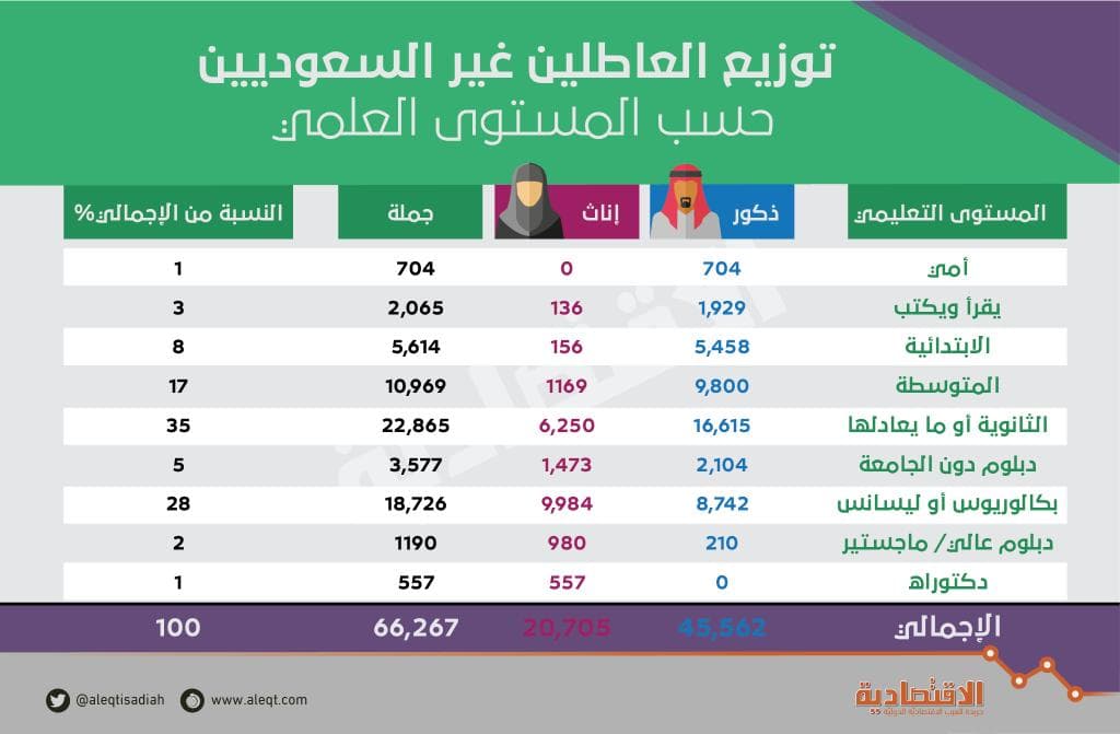 66.3 ألف أجنبي عاطل عن العمل .. زادوا 13.2 ألف في 3 أشهر