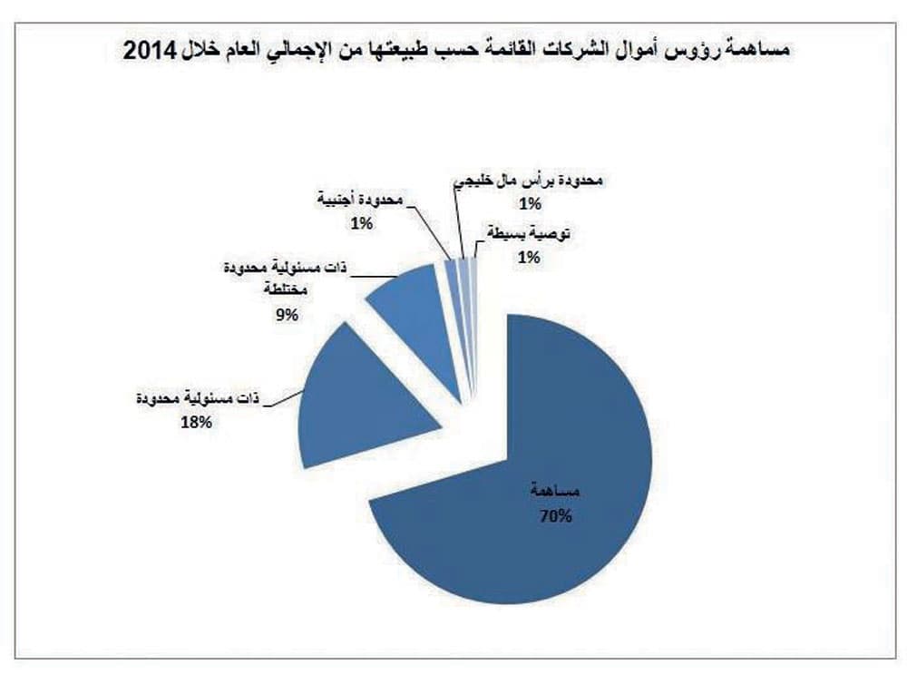 رؤوس أموال الشركات في السعودية تقفز إلى 1.3 تريليون في 2014 بنمو 1.6 %
