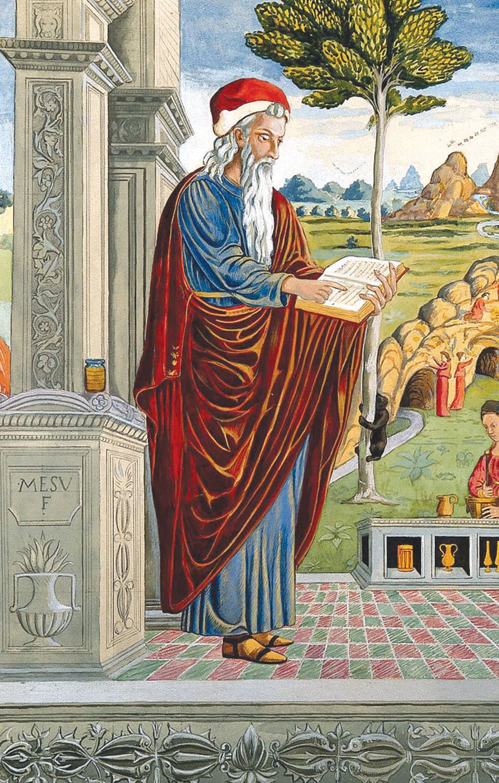 يوحنا بن ماسويه الطبيب السرياني الذي تولى رئاسة بيت الحكمة في رسمة تخيلية.