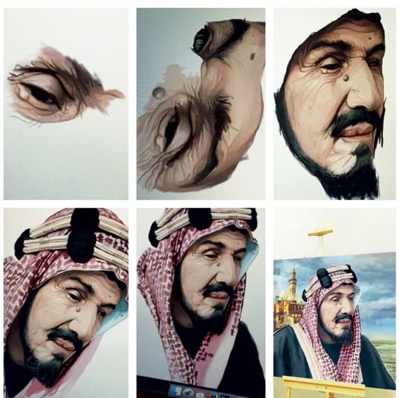 مراحل عمل لوحة الملك عبدالعزيز التي يعدها كردي الأهم بين أعماله.