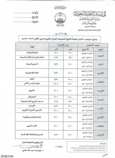 "التربية" تعلن جداول اختبارات الثانوية العامة للبنات