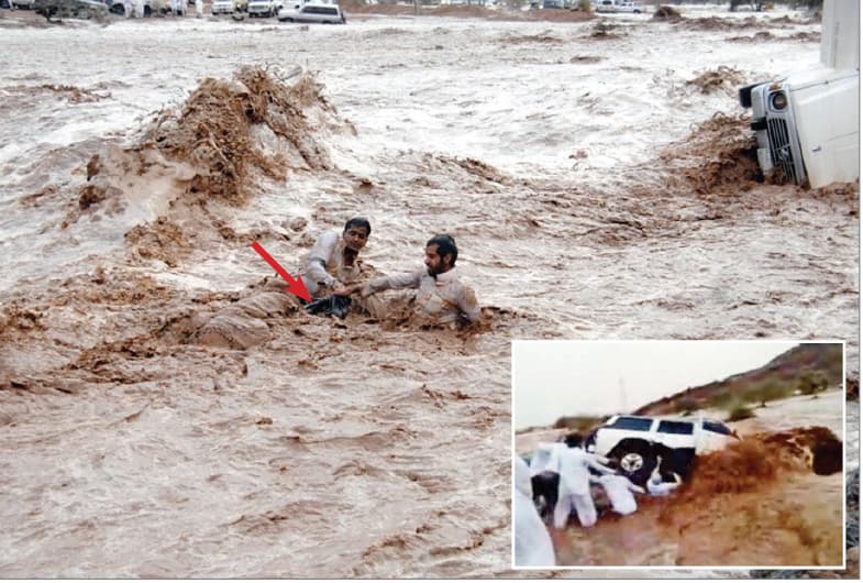 حائل: شبان أنقذو سيدة وزوجها من السيول.. ومطالب بتكريمهم