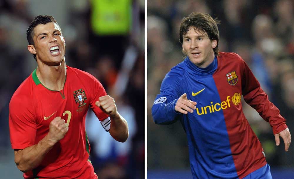 نجم مانشستر يونايتد البرتغالي كريستيانو رونالدو ونجم برشلونة الارجنتيني ليونيل ميسي في تحداً خاص غدا في نهائي بطولة دوري أبطال أ
