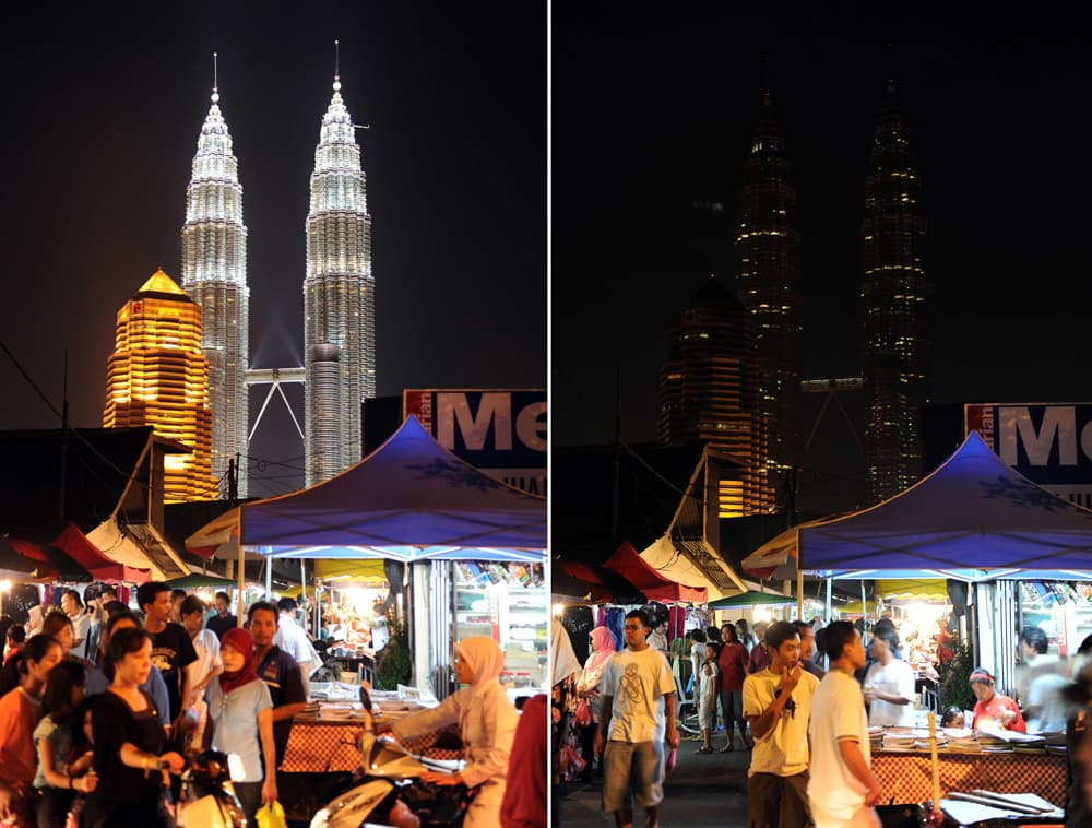 البرجين التوأمين في العاصمة الماليزية  كوالا لمبور يشاركان يوم الأرض.