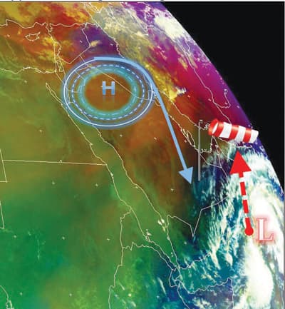 تحرُّك المنخفض المداري باتجاه عُمان يحدُّ من الأمطار مؤقتا في السعودية