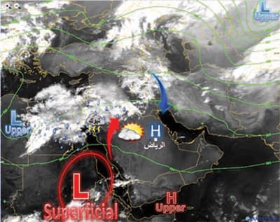 أخدود بارد تنتج عنه أمطار مستمرة في تبوك والشمالية