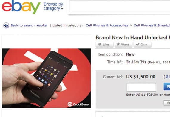بلاكبيري z10 يشعل المنافسة في Ebay