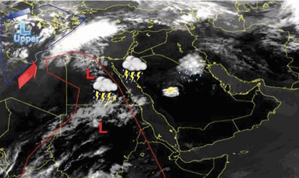 حالة عدم استقرار وأمطار غزيرة تبدأ اليوم على تبوك والمناطق الشمالية