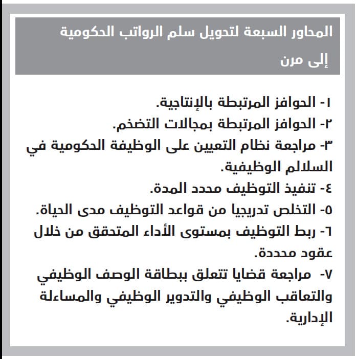 7 محاور تحوّل سلم الرواتب الحكومي إلى «مرن» .. لا بقاء دائما في الوظيفة