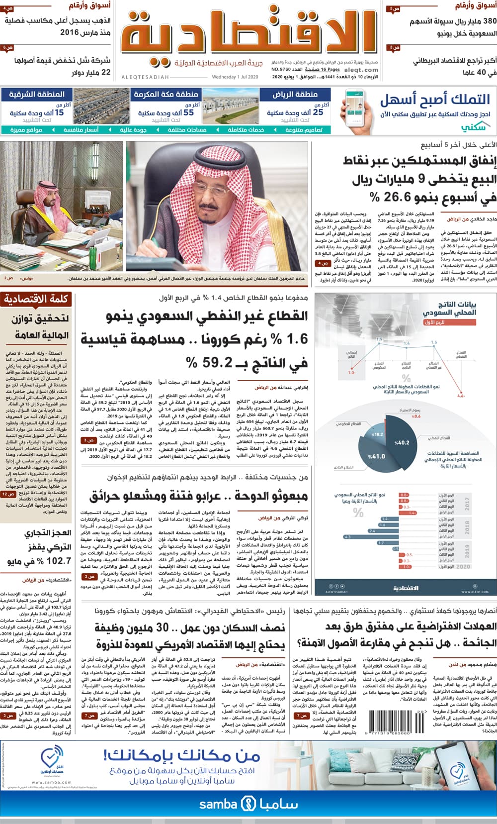 الأربعاء 10 ذو القعدة 1441 هـ الموافق 01 يولِيو 2020 العدد 9760 