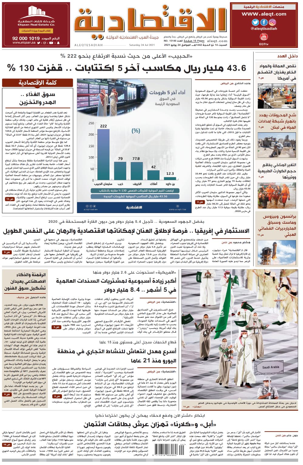 السبت 14 ذي الحجة 1442 هـ الموافق 24 يوليو 2021 العدد 10148