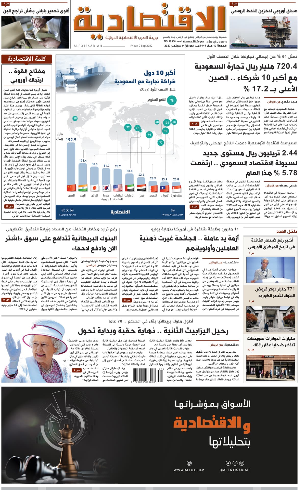الجمعة 13 صفر 1444هـ الموافق 09 سبتمبر 2022 العدد 10560