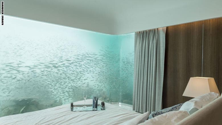 فيلات "فرس البحر" العائمة كما تتضمن كل فيلا مكونة من ثلاثة طوابق، طابقاً مغموراً بأكمله تحت سطح البحر، مزود بنافذتين كبيرتين، يبلغ حجم كل واحدة منهما 25 متراً مربعاً، ما يظهر مشاهد خلابة للحياة البحرية عن قرب.