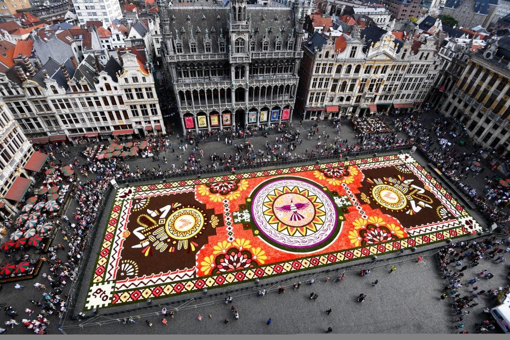 سجادة زهور زاهية تأسر الأنظار في وسط بروكسل رغم حرارة الصيف