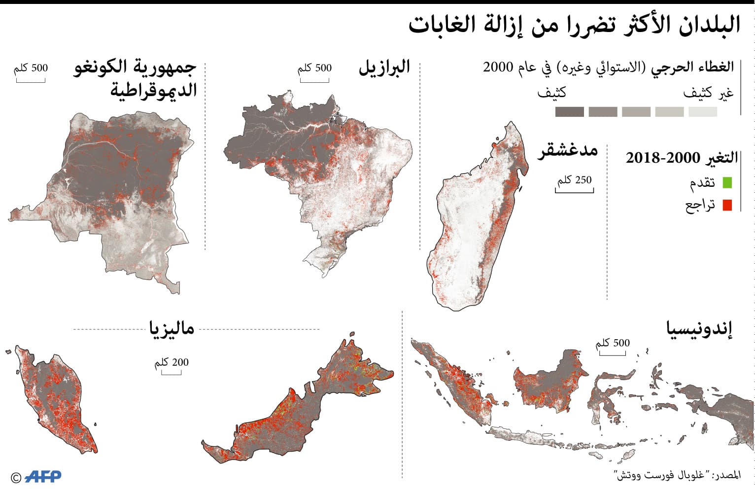 البلدان الخمسة الأكثر تضررا من إزالة الغابات