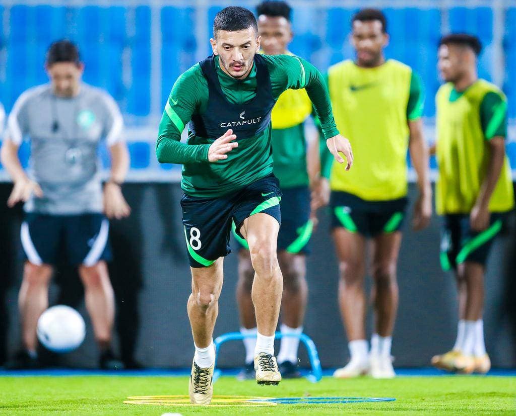 المالكي خلال تدريب الأخضر أمس.