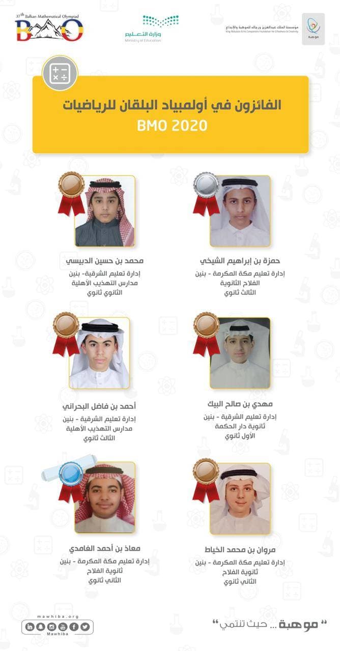 6 طلاب سعوديين يحصدون جوائز دولية في أولمبياد الرياضيات