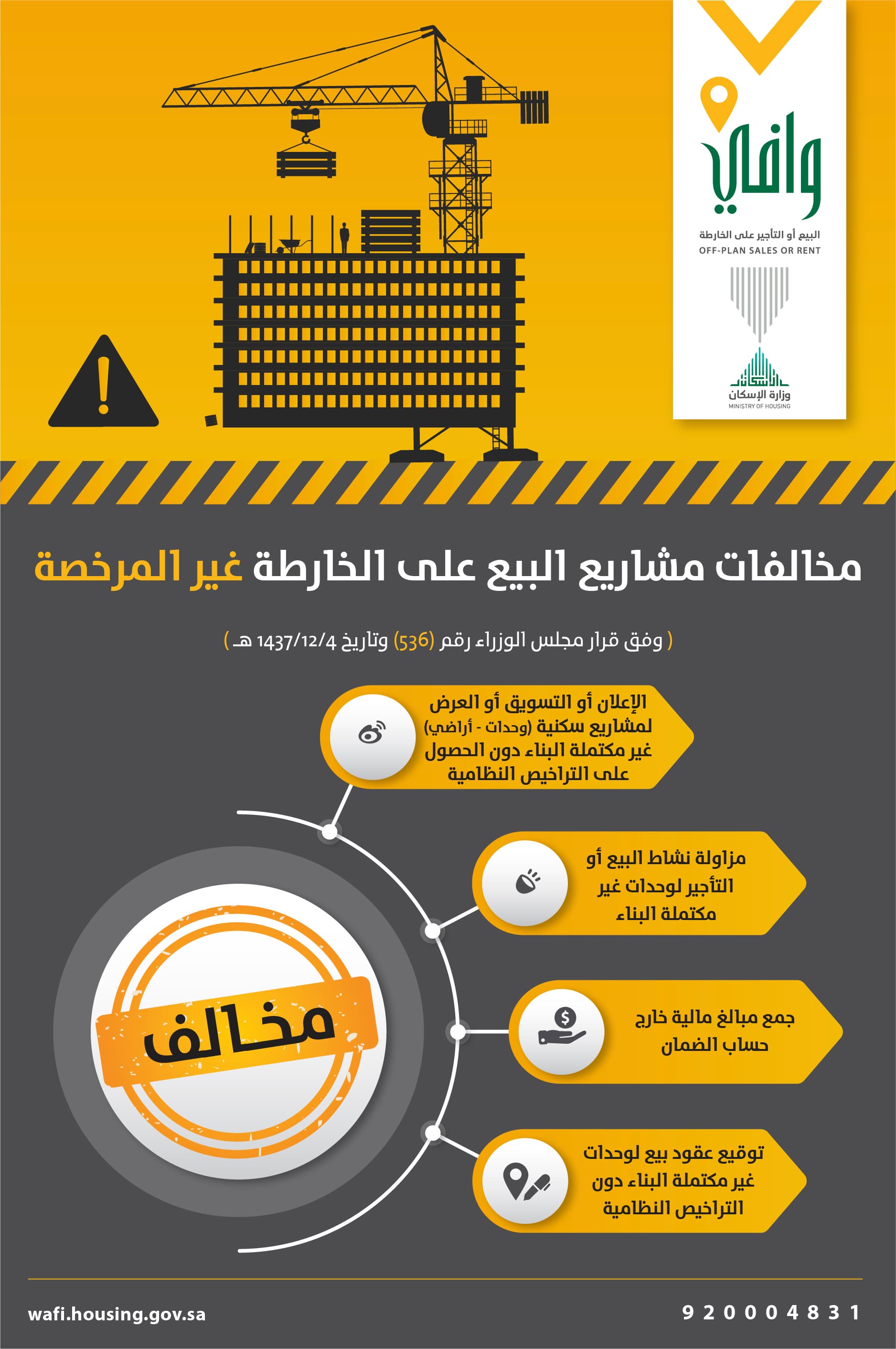 "وافي" يرصد عدد من المخالفات في مشاريع البيع على الخارطة