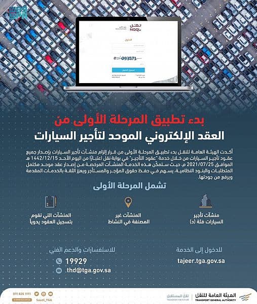 تطبيق المرحلة الأولى من العقد الإلكتروني الموحد لتأجير السيارات