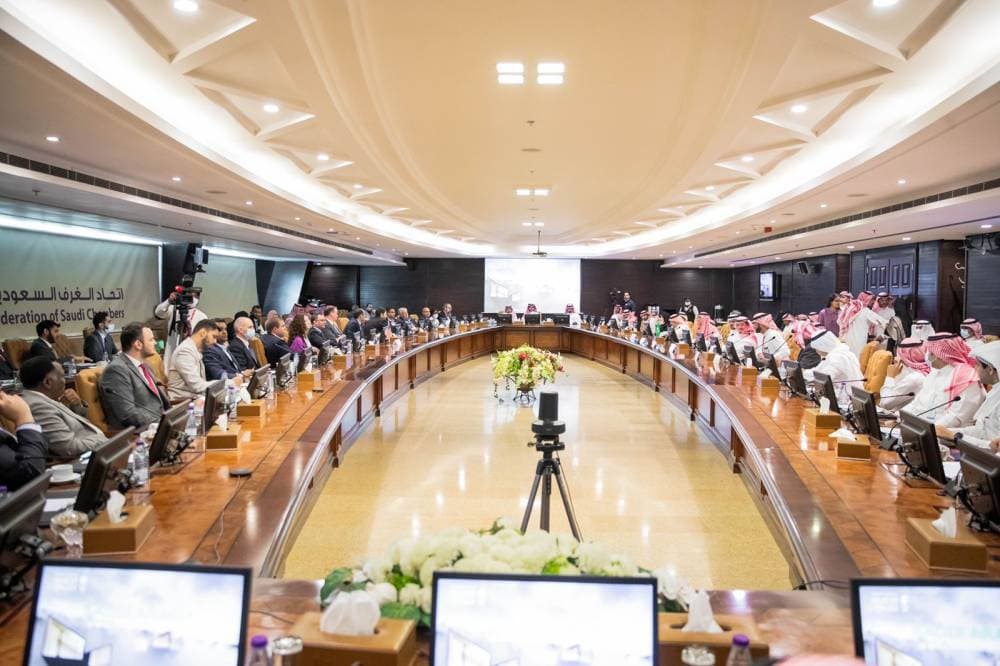 جانب من فعاليات ملتقى الأعمال السعودي - الأمريكي في الرياض، أمس. "واس"