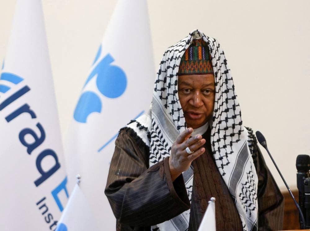 باركيندو متحدثا خلال الدورة السادسة لمنتدى الطاقة في العراق . "رويترز"