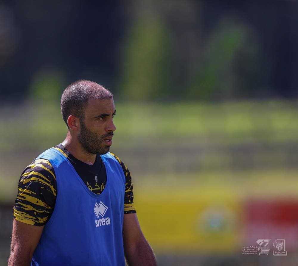 حمد الله خلال تدريبات الاتحاد أمس.