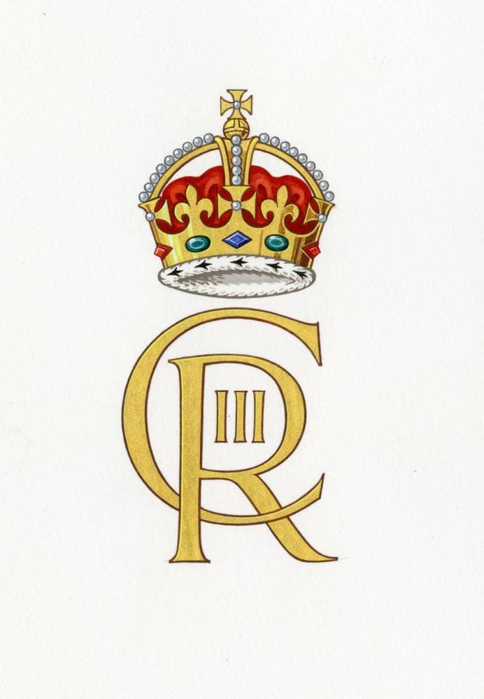 A Buckingham Palace handout image released in London on September 26, 2022, shows an artists impression of the new cypher that will be used by Britain's King Charles III. - Buckingham Palace on Monday revealed King Charles III's new royal cypher -- the monogram of his initials that will feature on government buildings, state documents and new post boxes. His late mother Queen Elizabeth II's cypher was EIIR, standing for Elizabeth II Regina (queen in Latin). (Photo by BUCKINGHAM PALACE / AFP) / RESTRICTED TO EDITORIAL USE - MANDATORY CREDIT "AFP PHOTO / Buckingham Palace " - NO MARKETING - NO ADVERTISING CAMPAIGNS - NO DIGITAL ALTERATION ALLOWED  - DISTRIBUTED AS A SERVICE TO CLIENTS - NOT TO BE USED AFTER OCTOBER 3, 2022