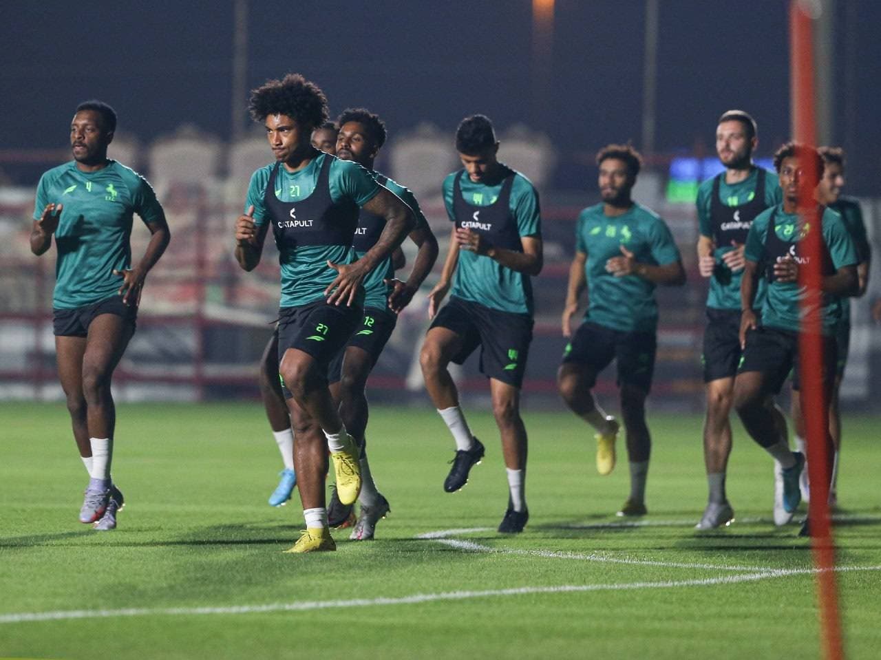 فيتينيو خلال تدريبات الاتفاق أمس. مركز الاتفاق الاعلامي