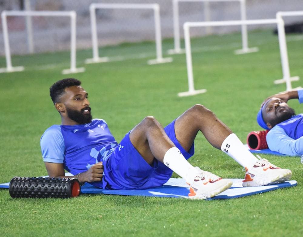 البريكان خلال تدريب الفتح أمس. مركز الفتح الإعلامي
