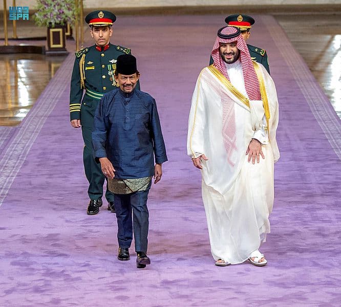 ولي العهد يستعرض مع سلطان بروناي دار السلام العلاقات الثنائية وسبل تطويرها 