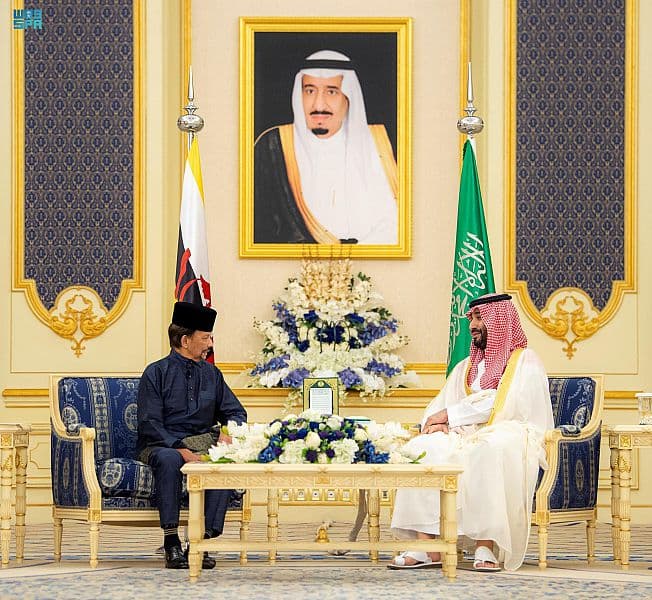 ولي العهد يستعرض مع سلطان بروناي دار السلام العلاقات الثنائية وسبل تطويرها 