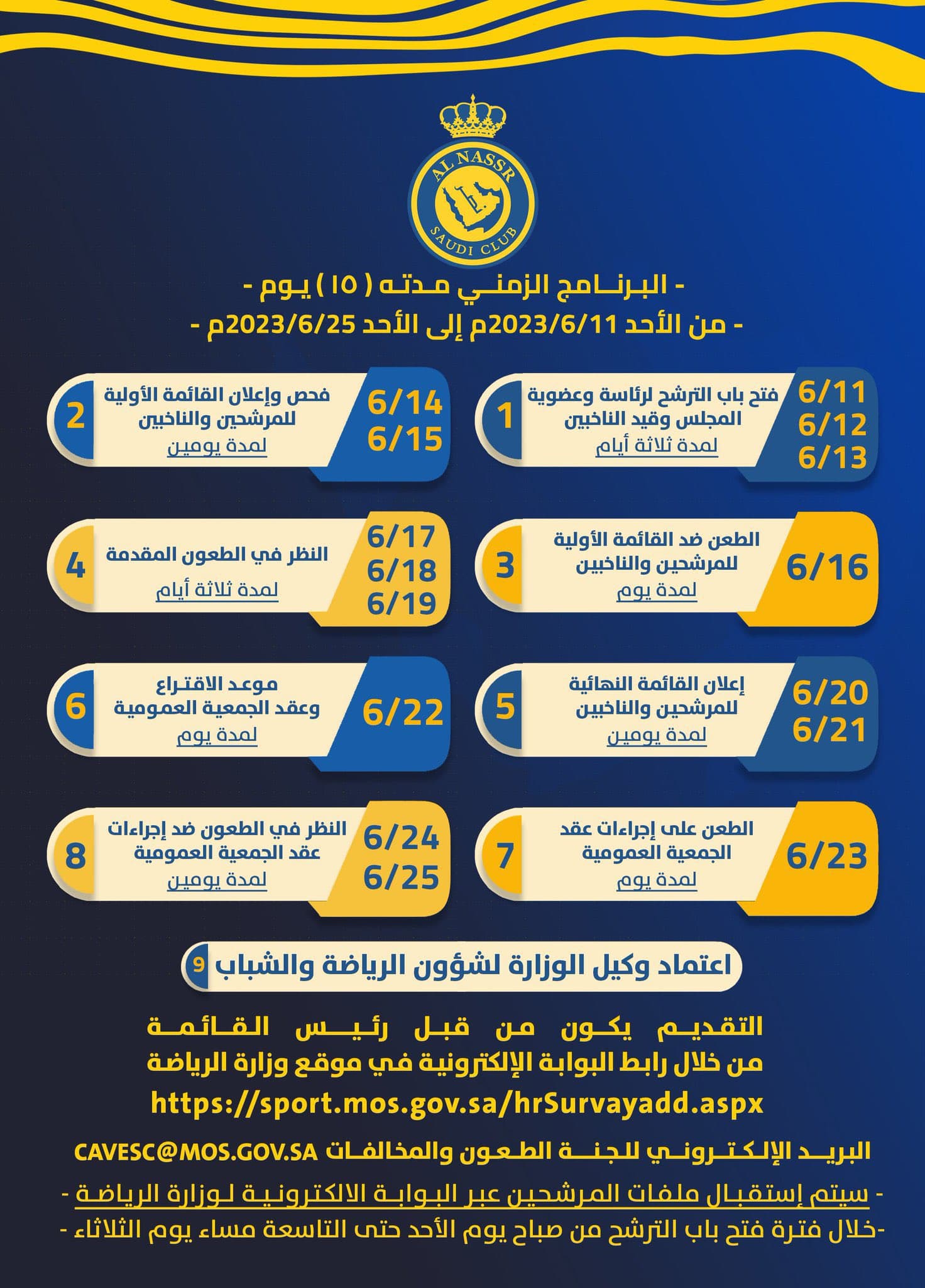 الهلال والنصر يعلنان البرنامج الزمني للانتخابات .. 15 يوما