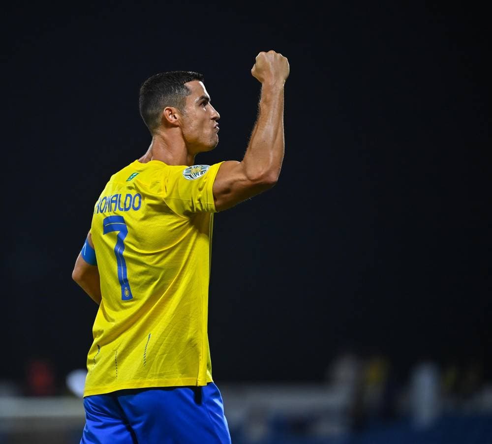 رونالدو محتفلا بهدف النصر. تصوير: علي خمج ـ "الاقتصادية"
