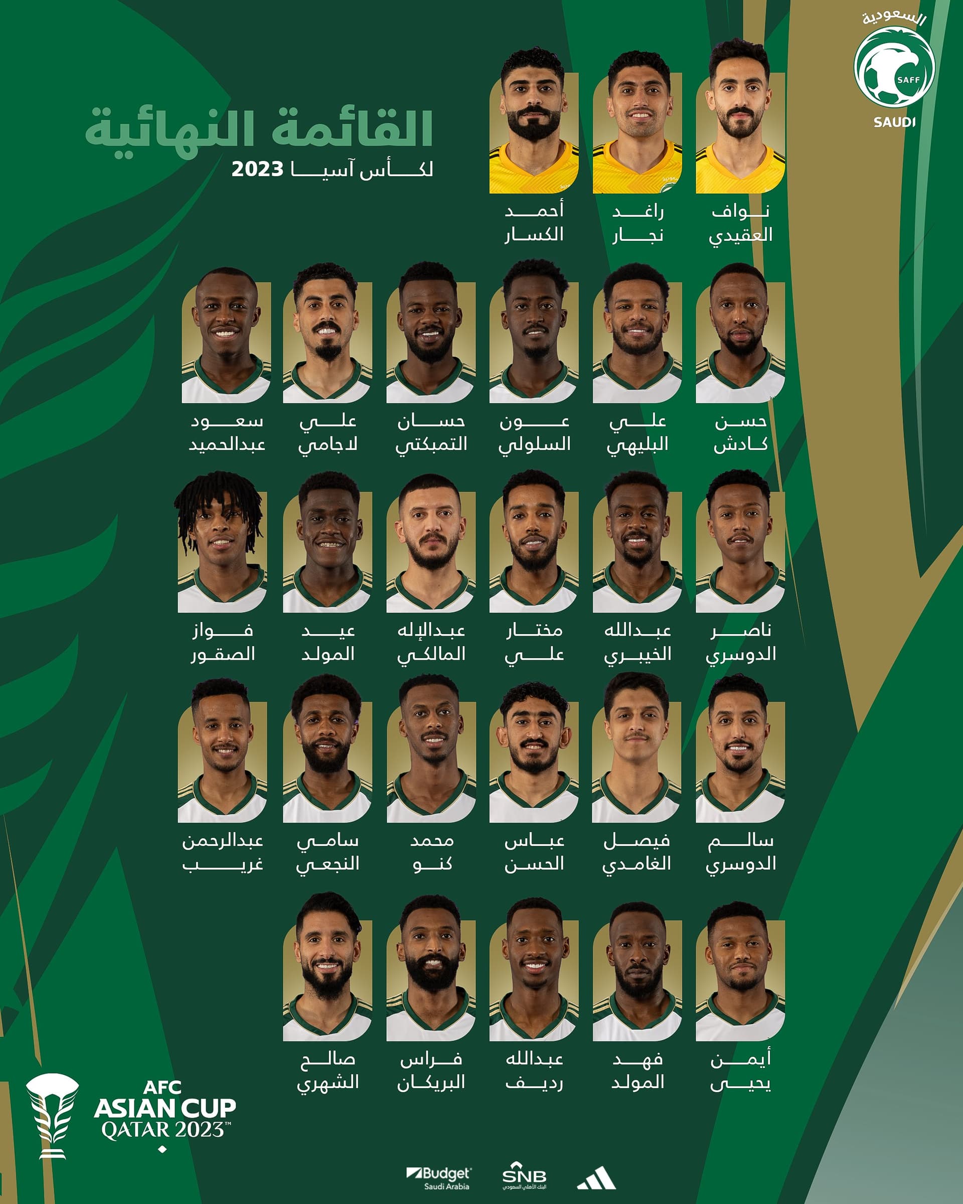 القائمة النهائية للأخضر السعودي في كأس آسيا
