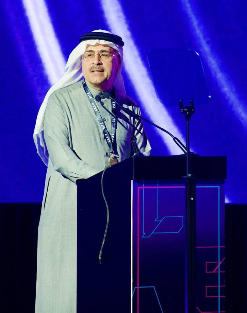 المهندس أمين الناصر رئيس أرامكو السعودية وكبير إدارييها التنفيذيين، أثناء إلقائه كلمة رئيسة في مؤتمر "ليب 2024" بالرياض.