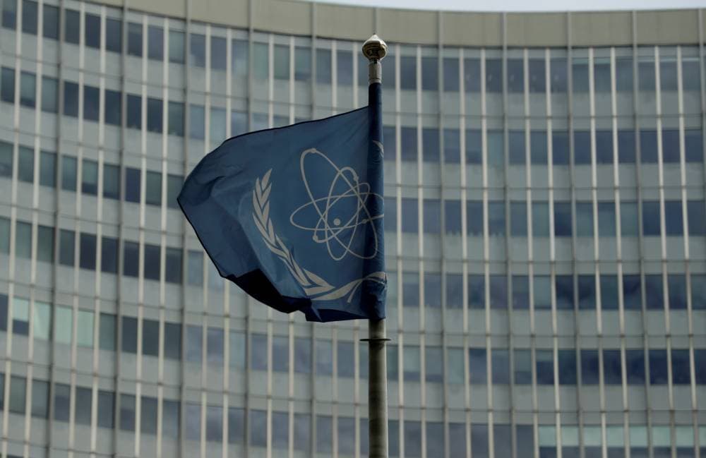 The flag of the International Atomic Energy Agency (IAEA) flutters in front of its headquarters in Vienna, Austria September 9, 2019.   REUTERS/Leonhard Foeger/Files