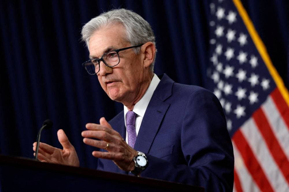 FILE PHOTO: U.S. Federal Reserve Chair Jerome Powell delivers remarks during a press conference following the announcement that the Federal Reserve left interest rates unchanged, in Washington, U.S., June 12, 2024. REUTERS/Evelyn Hockstein/File Photo