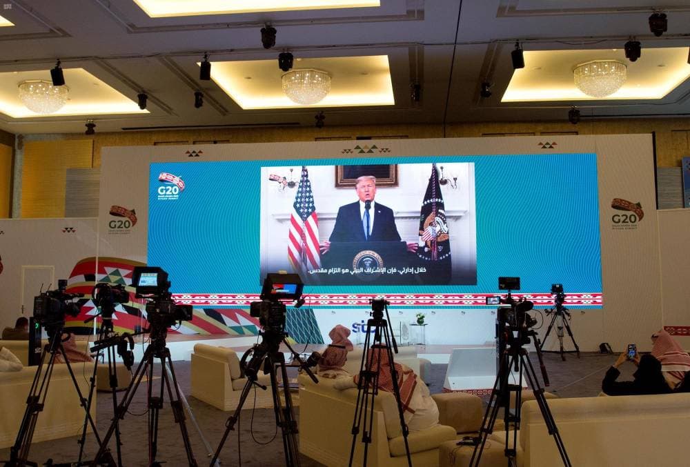 الرئيس الأمريكي خلال إلقاء كلمته في الفعالية المصاحبة لقمة العشرين. واس"