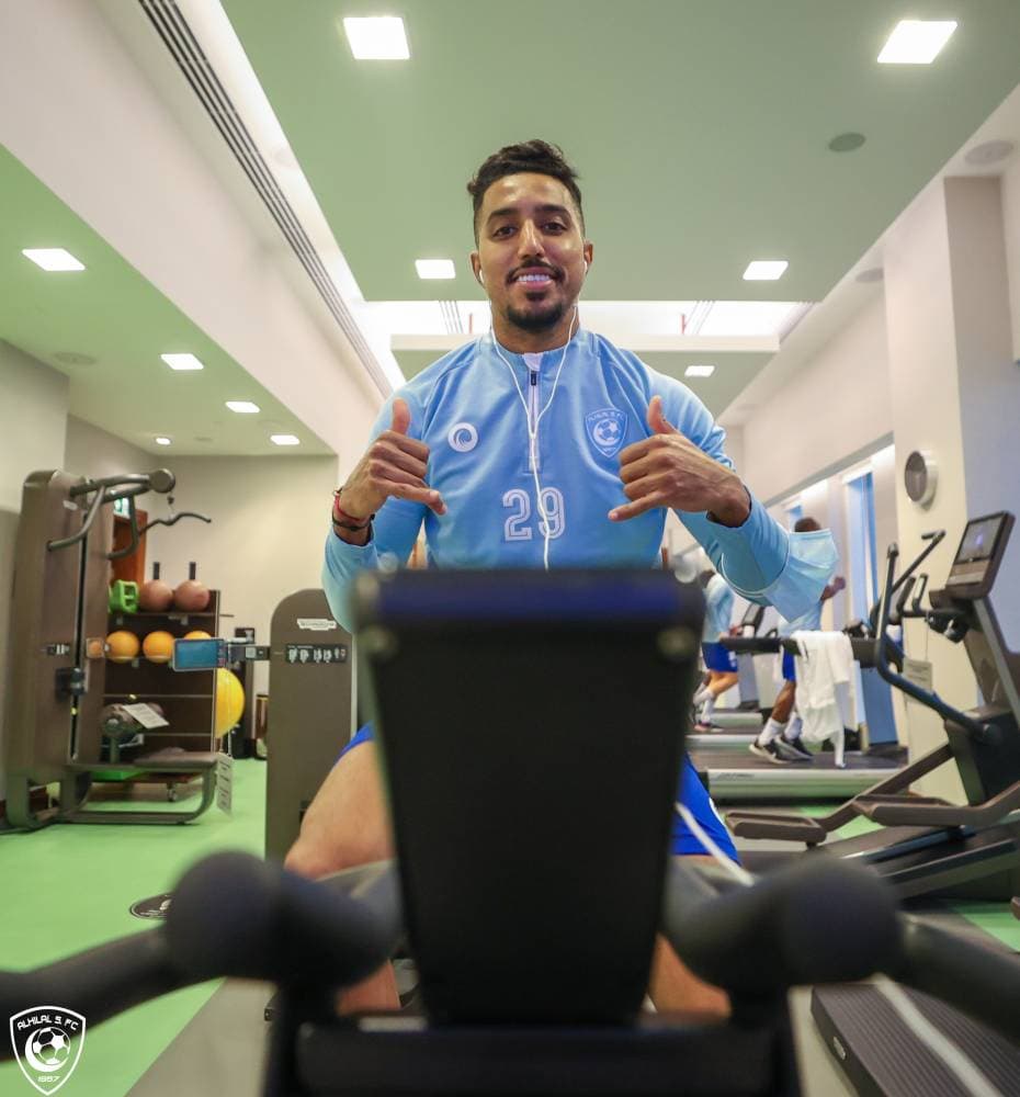 سالم الدوسري خلال التدريب الاسترجاعي. مركز الهلال الاعلامي