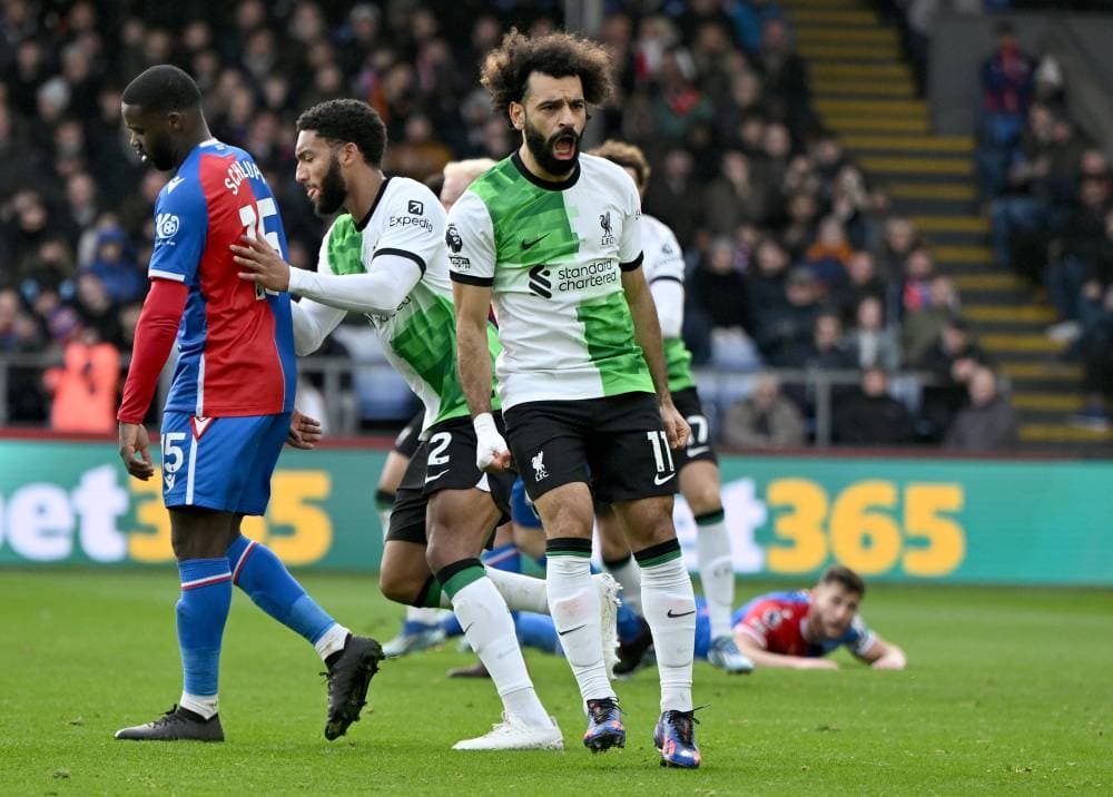 صلاح فرحا بهدف التعادل لليفربول. أ.ب.إ