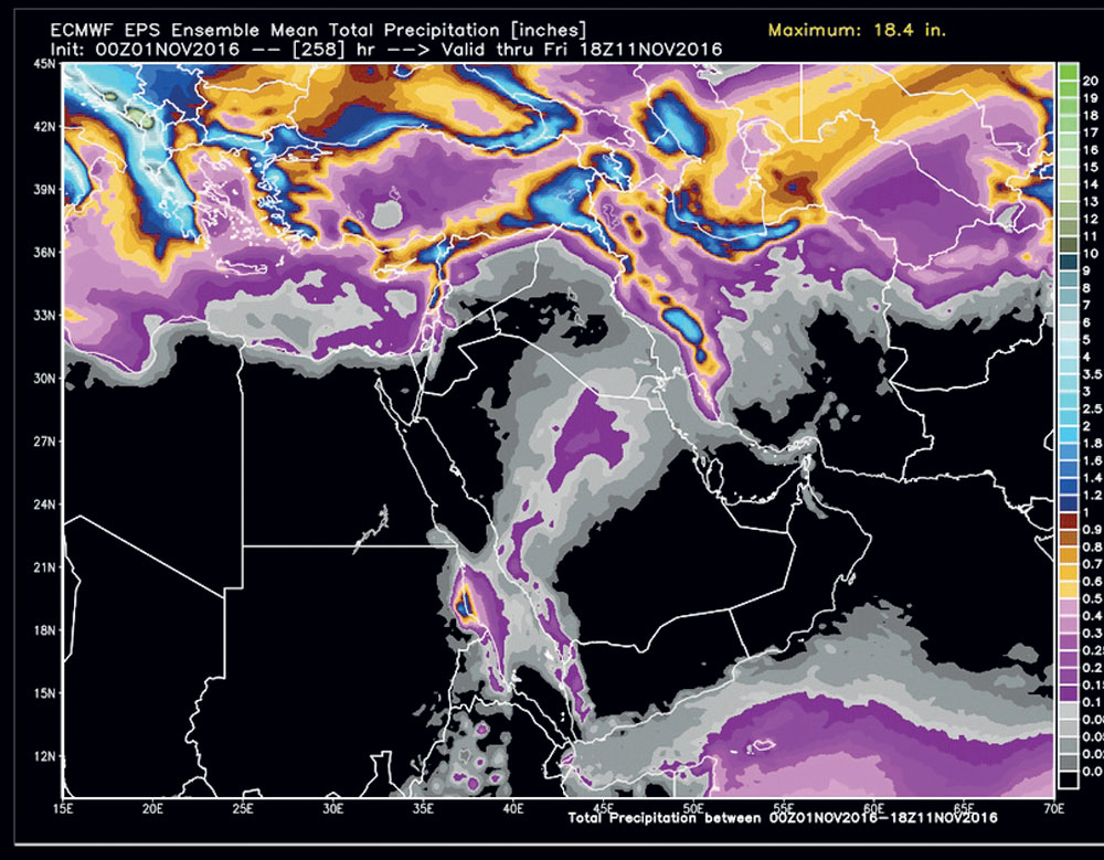 صورة من الأقمار الصناعية توضح حالة الطقس لهذا اليوم.