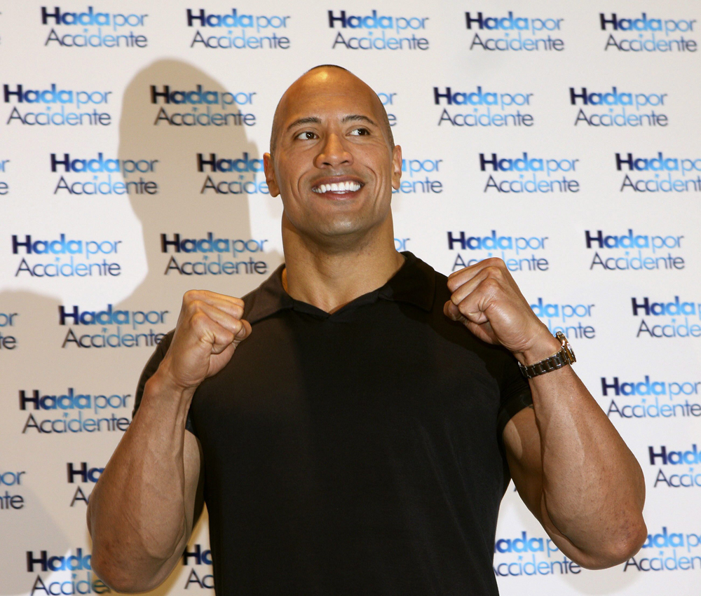 الممثل الأمريكي دواين جونسون خلال مؤتمر صحفي لعرض فيلمه الأخير \, image size:1000x851