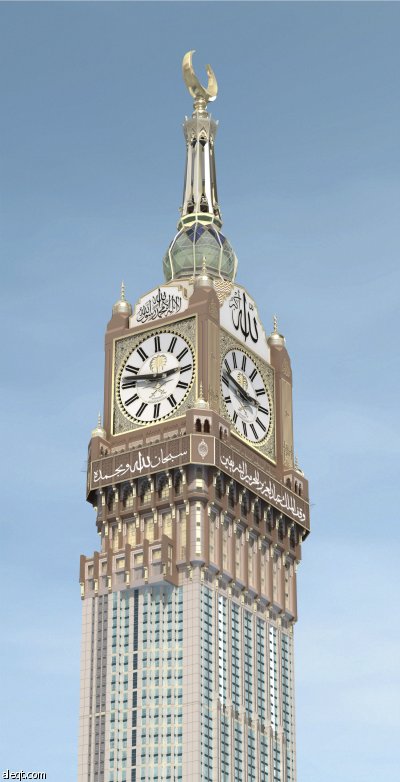 ساعة الحرم ارتفاعها 601 متر ووزنها 36 ألف طن وزخرفت بـ 98 مليون قطعة فسيفساء زجاجية صحيفة الاقتصادية