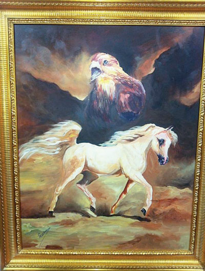 لوحات تشكيلية للخيل تجذب الزوار لمعرض اليامي