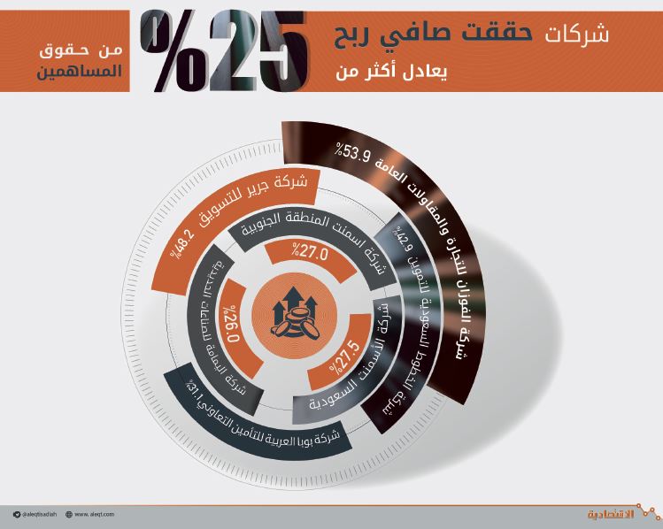 9 % نسبة صافي الأرباح إلى حقوق المساهمين في أكبر 100 شركة سعودية