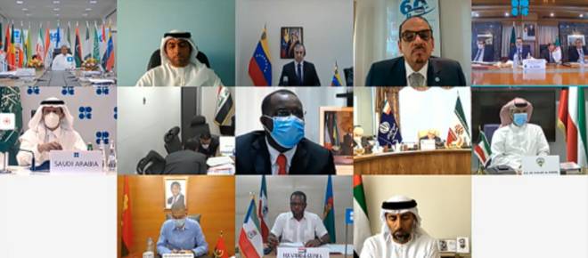 جانب من الاجتماع الافتراضي أمس لدول "أوبك".