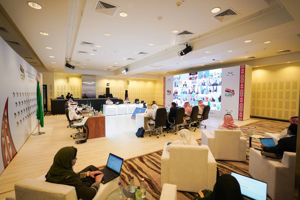 جانب من أحد اجتماعات وزراء التجارة والاستثمار لمجموعة العشرين تحت رئاسة السعودية.