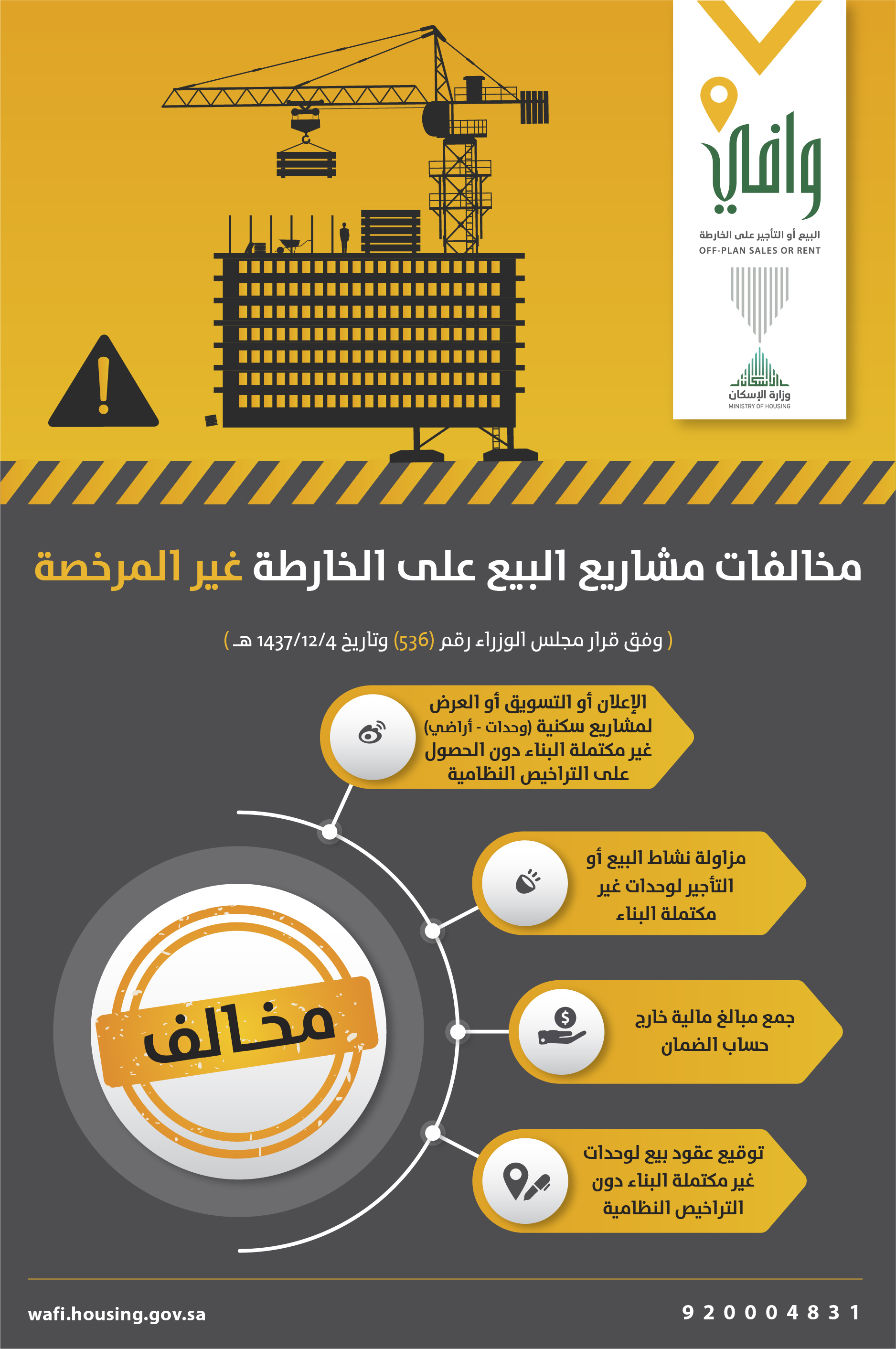 "وافي" يرصد عدد من المخالفات في مشاريع البيع على الخارطة